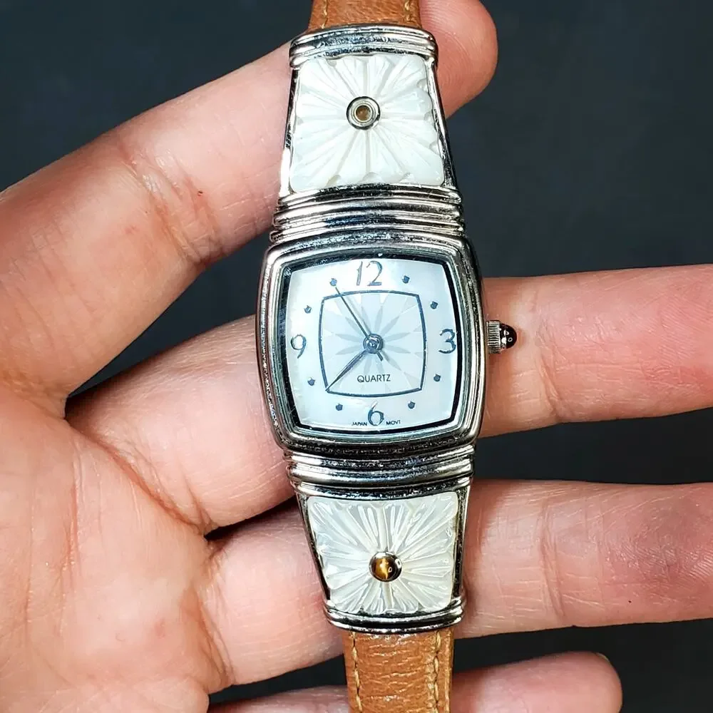 Quartz Japan Movement Stainless Steel Womens Genuine Leather Watch